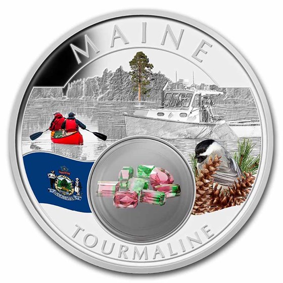 2022 1 oz Ag Treasures of the U.S. Maine Tourmaline (Colorized) 2022 1 oz Ag Treasures of the U.S. Maine Tourmaline (Colorized)