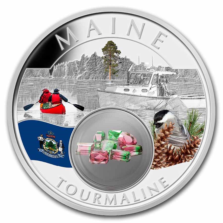 2022 1 oz Ag Treasures of the U.S. Maine Tourmaline (Colorized)