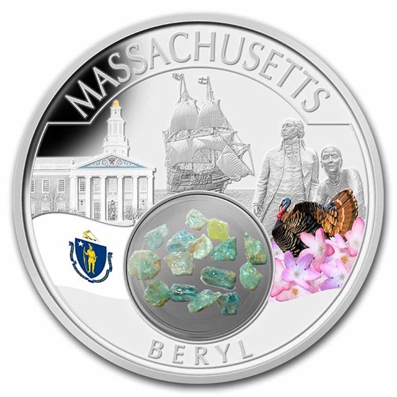 2022 1 oz Ag Treasures of the U.S. Massachusetts Beryl (Color) 2022 1 oz Ag Treasures of the U.S. Massachusetts Beryl (Color)