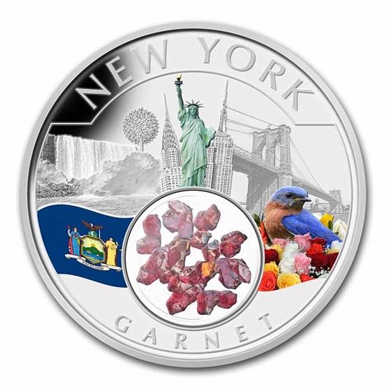 2022 1 oz Ag Treasures of the U.S. New York Garnet (Colorized)