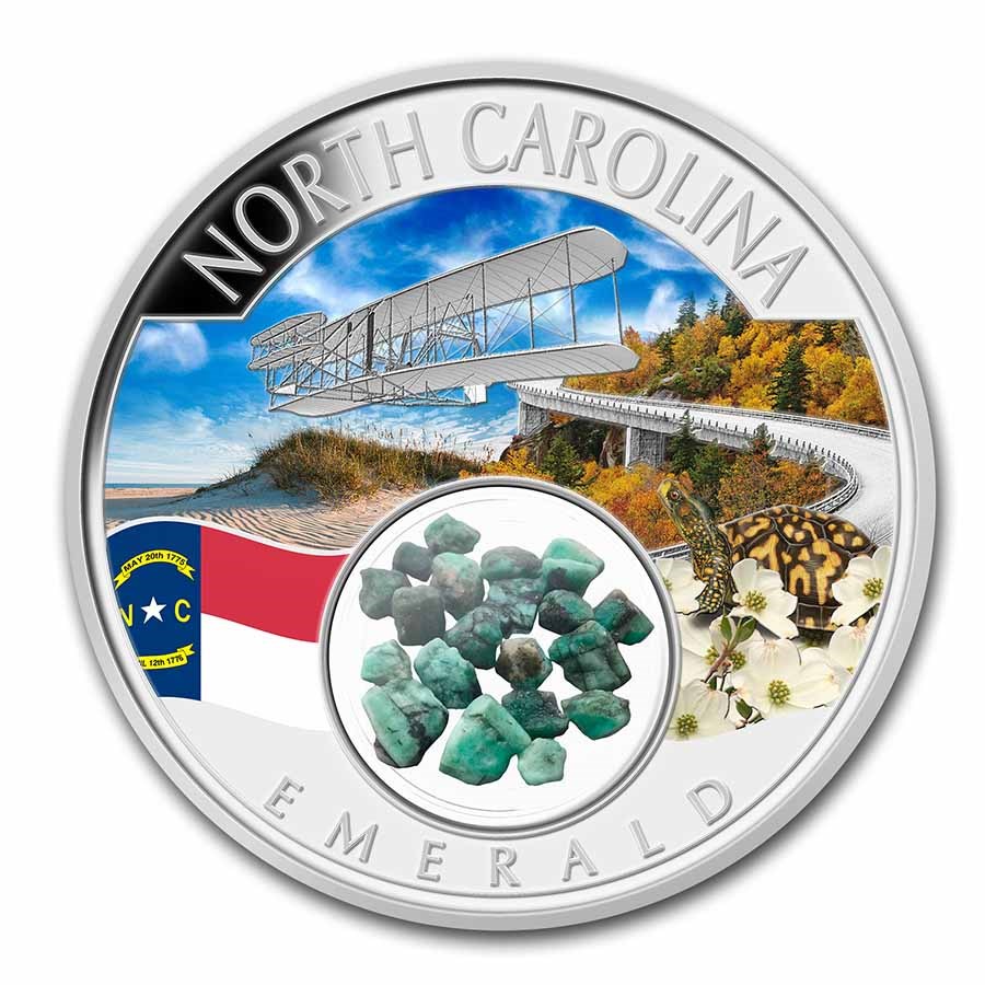 2022 1 oz Ag Treasures of the U.S. North Carolina Emerald (Color)