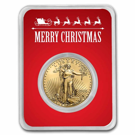 2022 1 oz American Gold Eagle - w/Red Merry Christmas Card 2022 1 oz American Gold Eagle - w/Red Merry Christmas Card