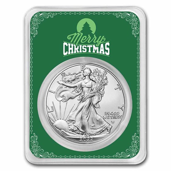 2022 1 oz American Silver Eagle - w/Green Merry Christmas Card