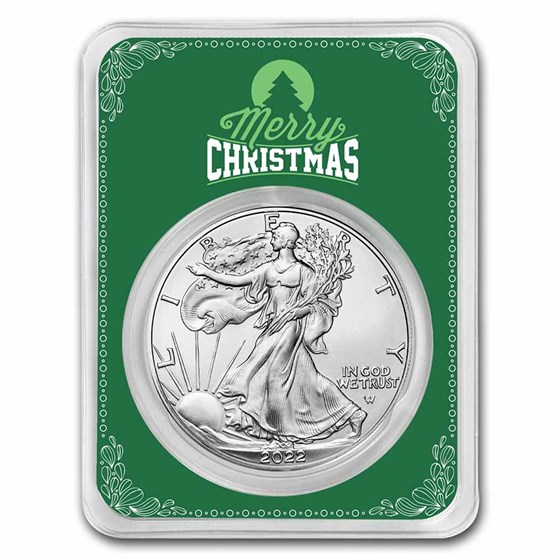 2022 1 oz American Silver Eagle - w/Green Merry Christmas Card 2022 1 oz American Silver Eagle - w/Green Merry Christmas Card