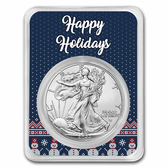 2022 1 oz American Silver Eagle - w/Happy Holidays Snowmen Card 2022 1 oz American Silver Eagle - w/Happy Holidays Snowmen Card