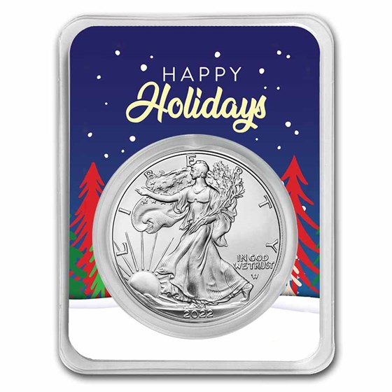 2022 1 oz American Silver Eagle - w/Happy Holidays Trees Card 2022 1 oz American Silver Eagle - w/Happy Holidays Trees Card