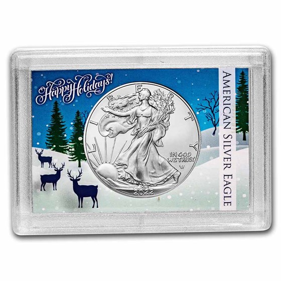 2022 1 oz American Silver Eagle - w/Harris Holder, Happy Holidays 2022 1 oz American Silver Eagle - w/Harris Holder, Happy Holidays