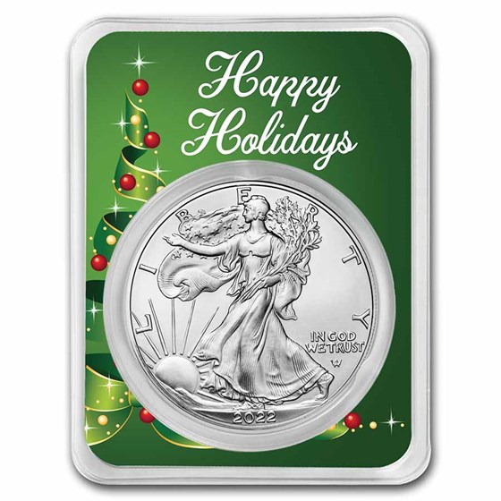 2022 1 oz American Silver Eagle - w/Holiday Ribbon Tree Card 2022 1 oz American Silver Eagle - w/Holiday Ribbon Tree Card