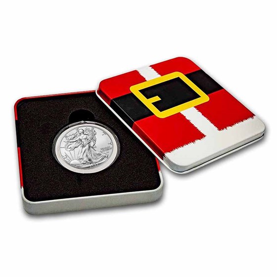 2022 1 oz American Silver Eagle - w/Holiday Tin, Santa's Buckle 2022 1 oz American Silver Eagle - w/Holiday Tin, Santa's Buckle