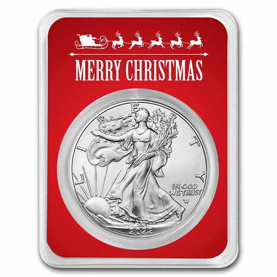 2022 1 oz American Silver Eagle - w/Red Merry Christmas Card 2022 1 oz American Silver Eagle - w/Red Merry Christmas Card
