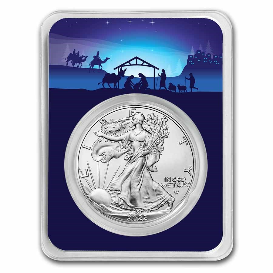 2022 1 oz American Silver Eagle - w/Starry Night Nativity Card