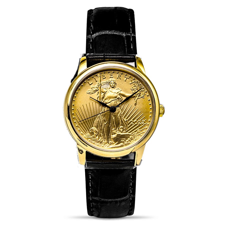 2022 1 oz Gold American Eagle Swiss Made Leather Band Watch