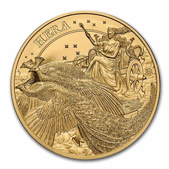 2022 1 oz Gold Goddesses: Hera and the Peacock BU (w/ COA)