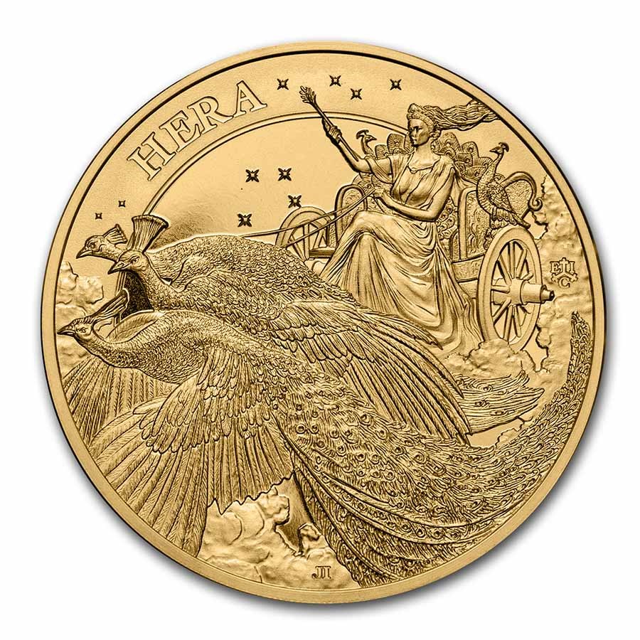 2022 1 oz Gold Goddesses: Hera and the Peacock BU (w/ COA)