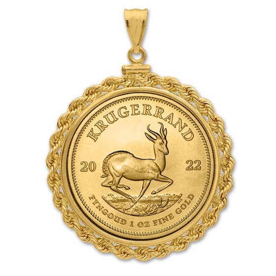 2022 1 oz Gold Krugerrand Pendant (Rope-Screw Top Bezel) 2022 1 oz Gold Krugerrand Pendant (Rope-Screw Top Bezel)
