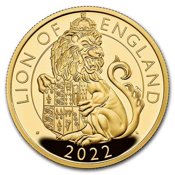 2022 1 oz Gold Royal Tudor Beasts Lion of England Prf (Box/COA)