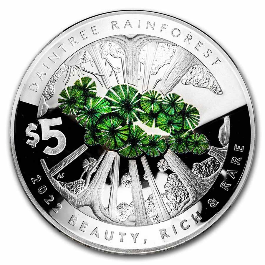 2022 1 oz Silver $5 Australia Rainforest Domed Proof (Box & COA)
