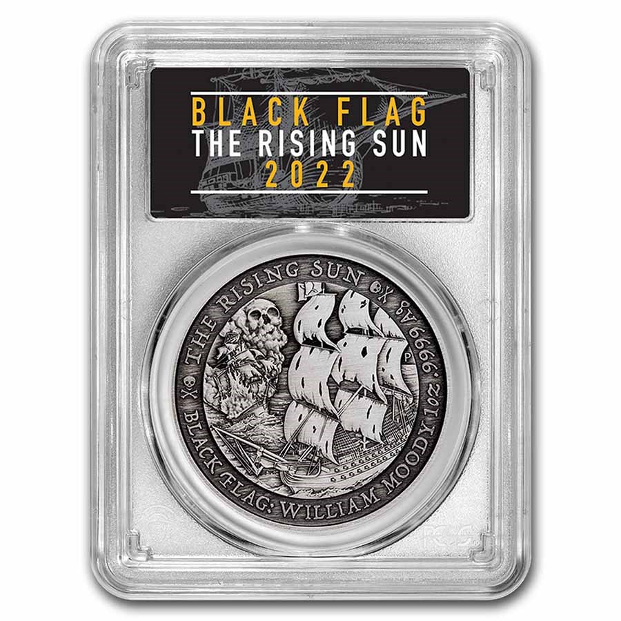 2022 1 oz Silver Black Flag Antiqued The Rising Sun MS-70 PCGS FS