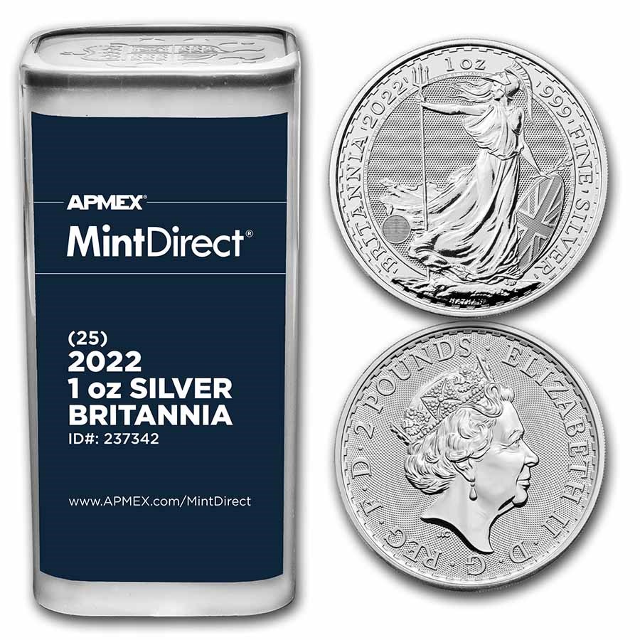 2022 1 oz Silver Britannia (25-Coin MintDirect® Tube)