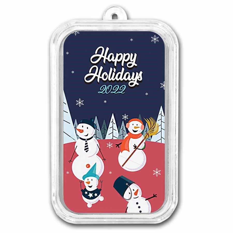 2022 1 oz Silver Colorized Bar - APMEX (Cheery Snowmen)