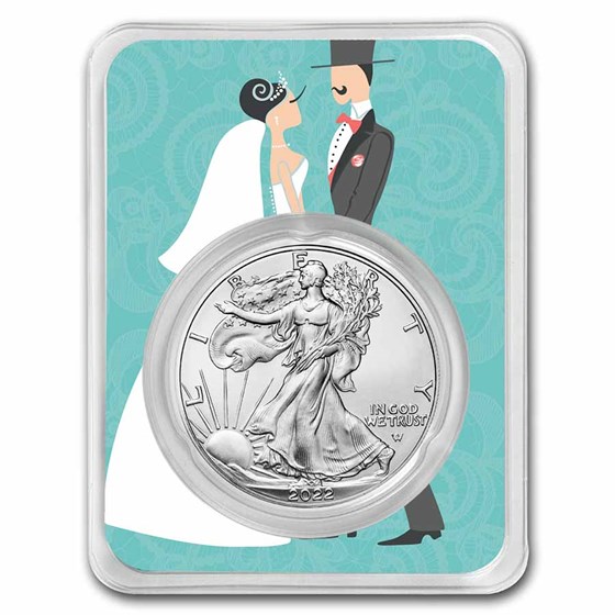 2022 1 oz Silver Eagle - w/Bride & Groom, Aqua Blue Card, In TEP 2022 1 oz Silver Eagle - w/Bride & Groom, Aqua Blue Card, In TEP