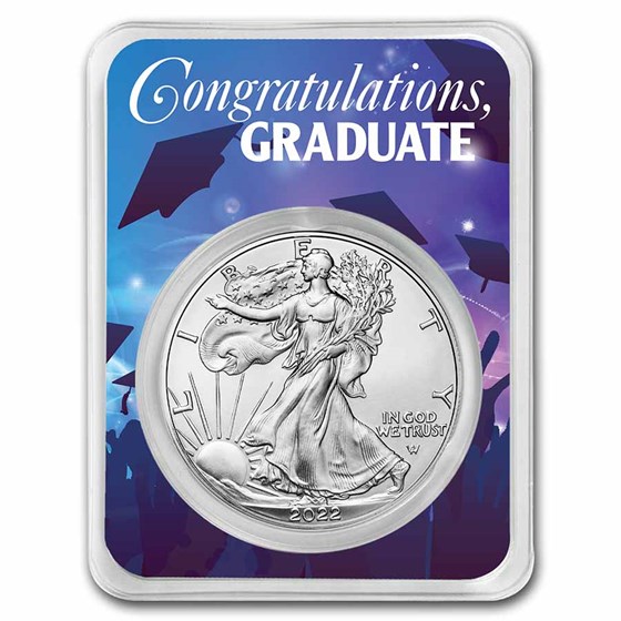 2022 1 oz Silver Eagle - w/Celebrate Graduate Card, In TEP 2022 1 oz Silver Eagle - w/Celebrate Graduate Card, In TEP