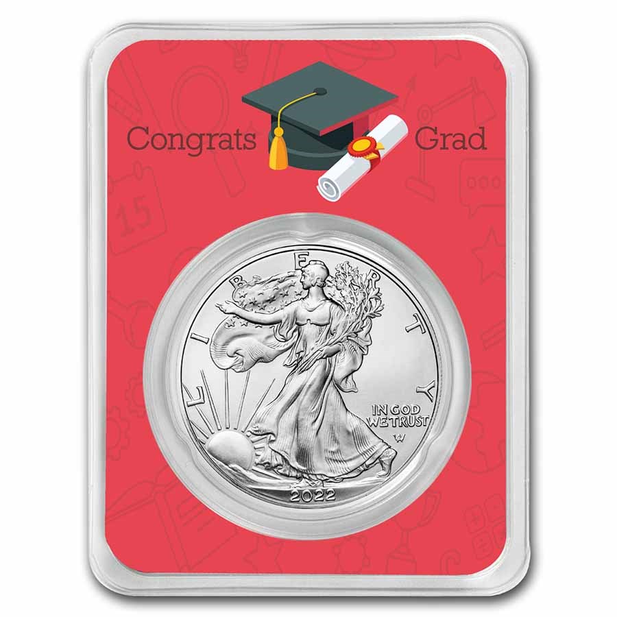 2022 1 oz Silver Eagle - w/Congrats Grad, Red Card, In TEP