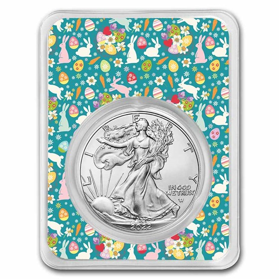 2022 1 oz Silver Eagle - w/Festive Easter Collage Card, In TEP 2022 1 oz Silver Eagle - w/Festive Easter Collage Card, In TEP