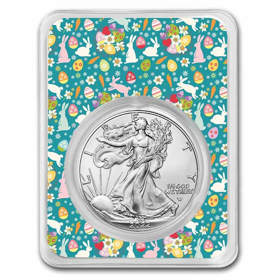 2022 1 oz Silver Eagle - w/Festive Easter Collage Card, In TEP