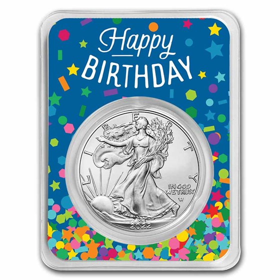 2022 1 oz Silver Eagle - w/Happy Birthday, Confetti Card, In TEP