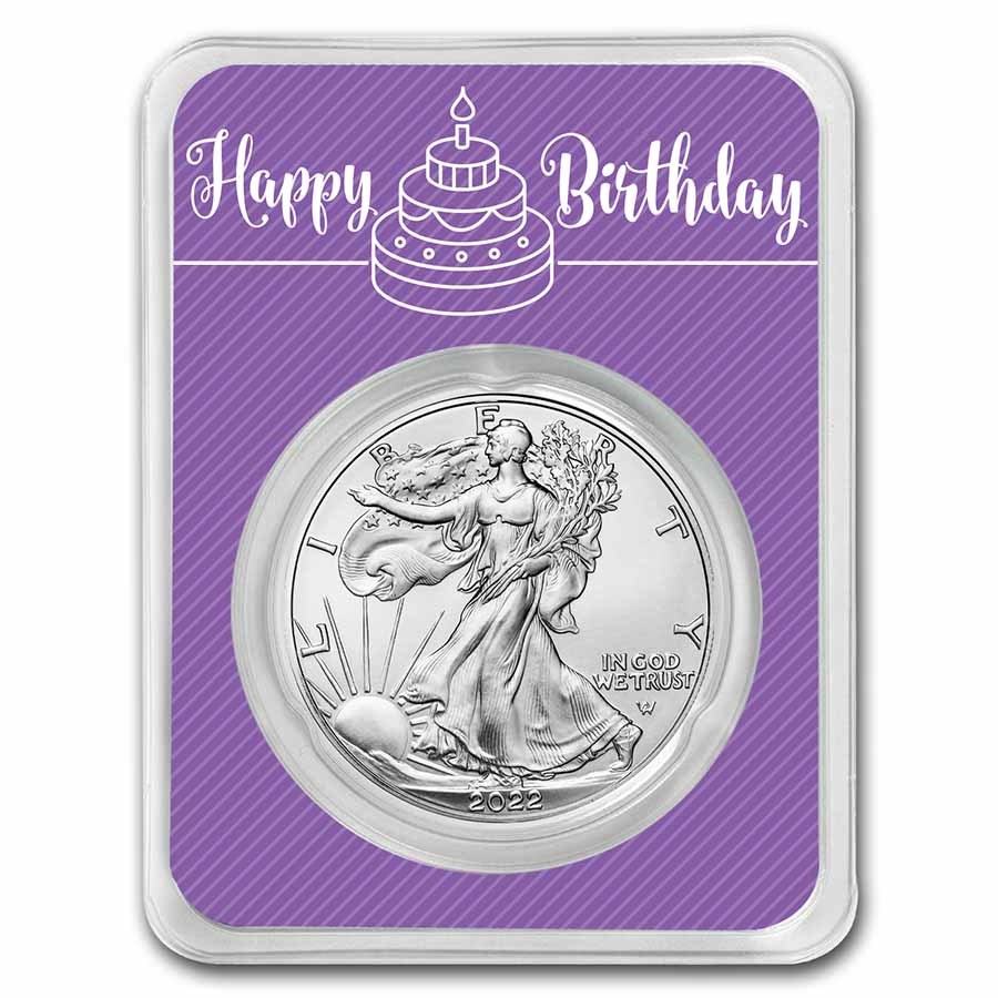 2022 1 oz Silver Eagle - w/Happy Birthday, Purple Card, In TEP