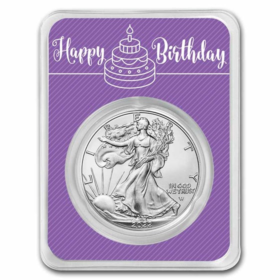 2022 1 oz Silver Eagle - w/Happy Birthday, Purple Card, In TEP 2022 1 oz Silver Eagle - w/Happy Birthday, Purple Card, In TEP