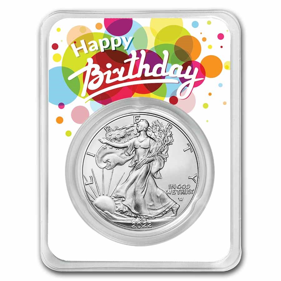 2022 1 oz Silver Eagle - w/Happy Birthday, White Card, In TEP