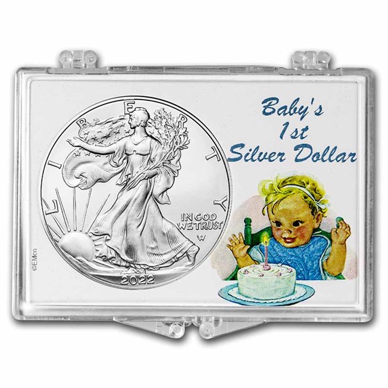 2022 1 oz Silver Eagle - w/Snap-Lock, Baby's First Dollar 2022 1 oz Silver Eagle - w/Snap-Lock, Baby's First Dollar