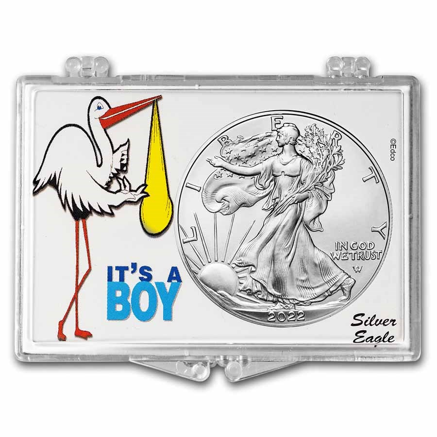 2022 1 oz Silver Eagle - w/Snap-Lock, It's A Boy! Stork Design
