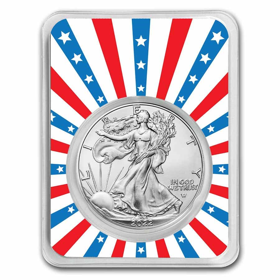 2022 1 oz Silver Eagle - w/Stars & Stripes Burst Card, In TEP