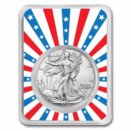 2022 1 oz Silver Eagle - w/Stars & Stripes Burst Card, In TEP 2022 1 oz Silver Eagle - w/Stars & Stripes Burst Card, In TEP