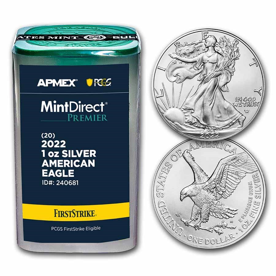 2022 1 oz Silver Eagles (20-Coin MD Premier + PCGS FS® Tube)