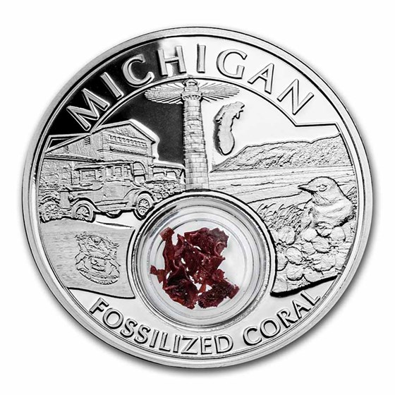 2022 1 oz Silver Treasures of the U.S. Michigan Fossilized Coral 2022 1 oz Silver Treasures of the U.S. Michigan Fossilized Coral
