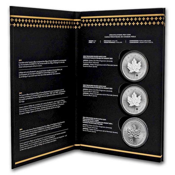 2022-2024 Canada $5 Treasured Maple Leaf SML: Effigies 3-Coin Set 2022-2024 Canada $5 Treasured Maple Leaf SML: Effigies 3-Coin Set