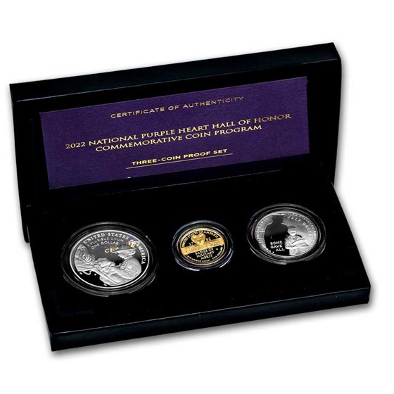 2022 3-Coin Purple Heart Commem Proof Set (w/Box & COA) 2022 3-Coin Purple Heart Commem Proof Set (w/Box & COA)