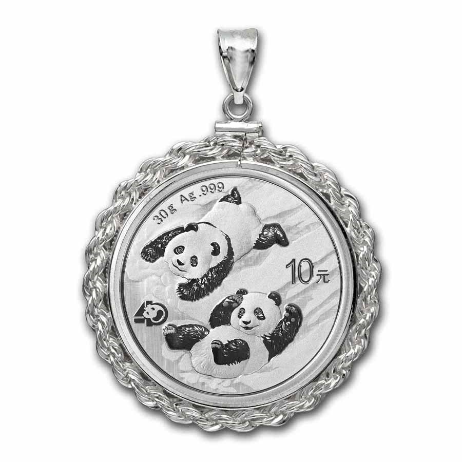 2022 30 gram Silver Panda Pendant (Rope-ScrewTop Bezel)