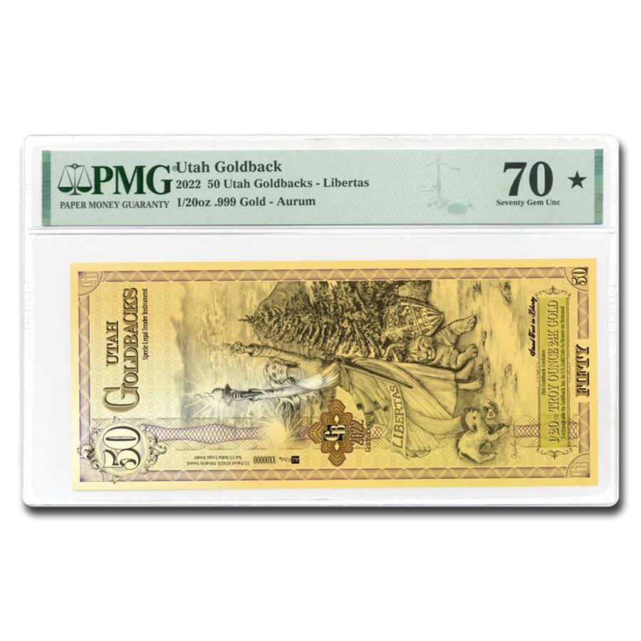 2022 50 Utah Goldback - Aurum Gold Foil Note 24k MS-70 PMG