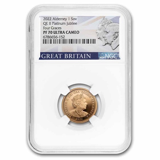 2022 Alderney Gold Sovereign Elizabeth II Four Graces PF-70 NGC
