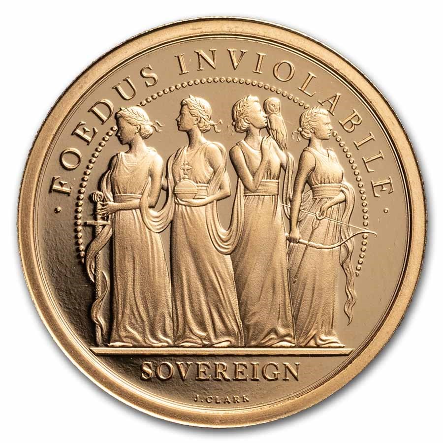 2022 Alderney Gold Sovereign Elizabeth II Four Graces Proof