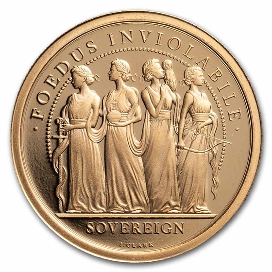 2022 Alderney Gold Sovereign Elizabeth II Four Graces Proof 2022 Alderney Gold Sovereign Elizabeth II Four Graces Proof