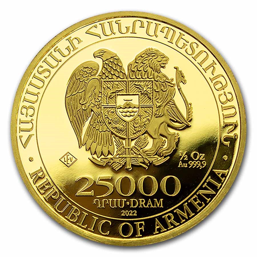2022 Armenia 1/2 oz Gold 25,000 Dram Noah's Ark BU