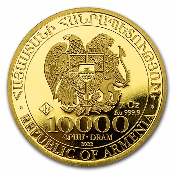 2022 Armenia 1/4 oz Gold 10,000 Dram Noah's Ark BU 2022 Armenia 1/4 oz Gold 10,000 Dram Noah's Ark BU