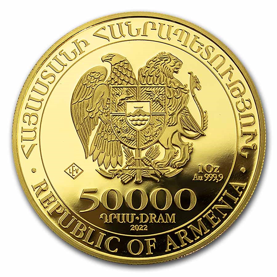 2022 Armenia 1 oz Gold 50,000 Dram Noah's Ark BU