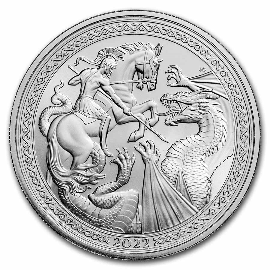 2022 Ascension Island 1 oz Silver Saint George and the Dragon BU